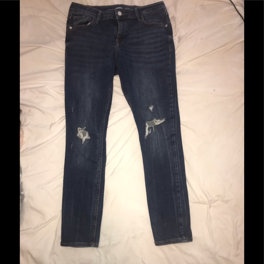 NWOT Old Navy Indigo Rock Star Super-Skinny Mid-Rise Jeans. Distressed Knee, S12